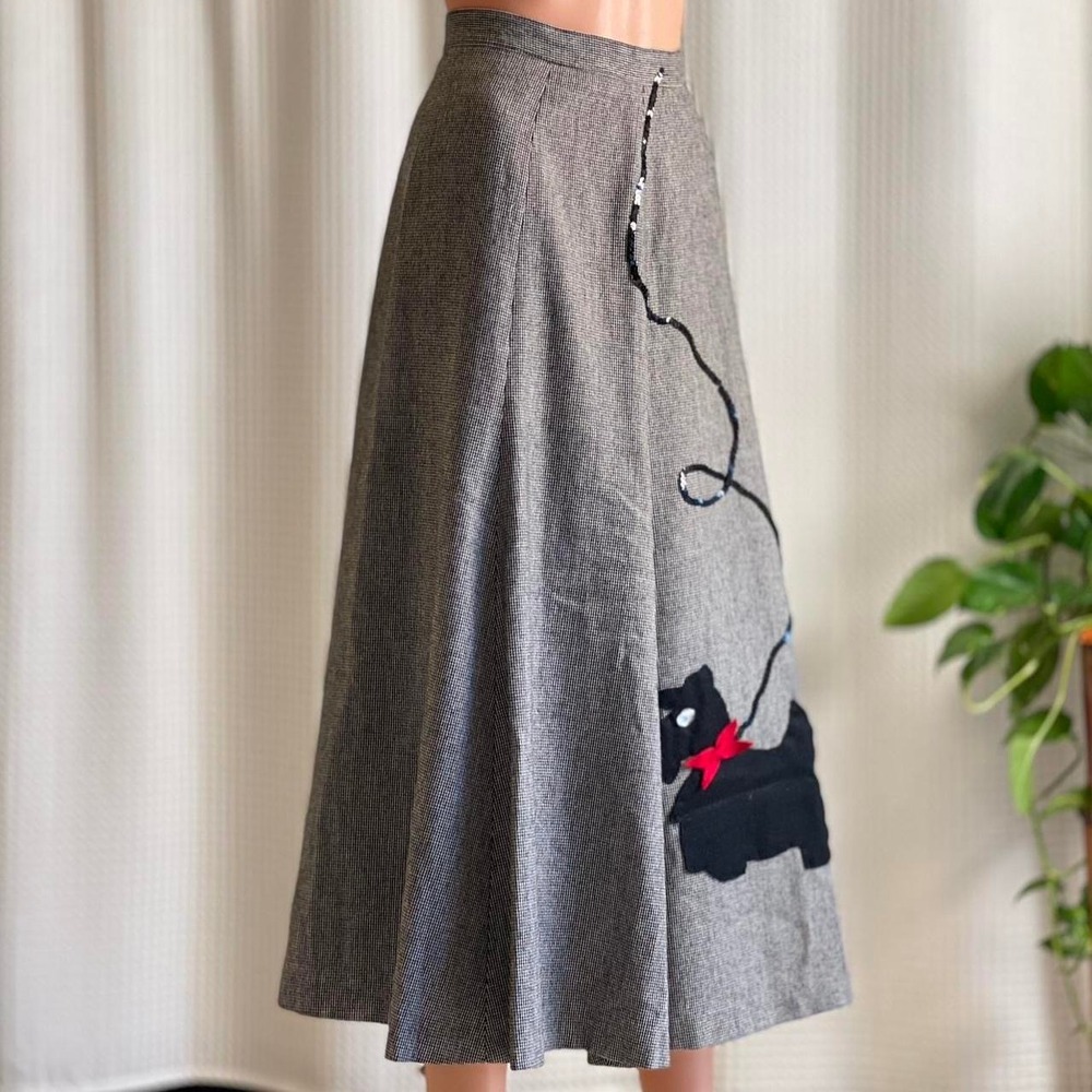 Vintage 80s Does 50s Evan Picone Reworked Poodle Skirt Scottie Dog Retro Size 6